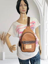 Load image into Gallery viewer, Sling Bag/Crossbody Misty Blue Leather with White Trim