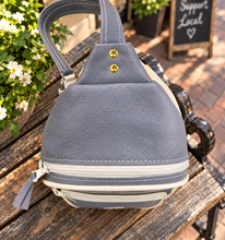 Load image into Gallery viewer, Sling Bag/Crossbody Misty Blue Leather with White Trim