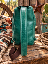 Load image into Gallery viewer, Sling Bag/Turquoise Floral Embossed Leather