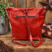 Load image into Gallery viewer, Backpack/Crossbody Bag - Tri-color Hair-on-Hide and Red Leather