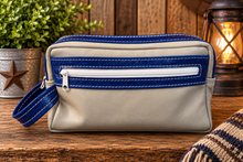 Load image into Gallery viewer, Toiletry/Cosmetic Bag/Shaving Kit - Gray and Blue Leather