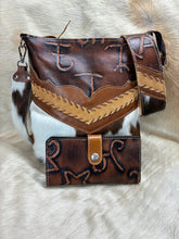 Load image into Gallery viewer, Tri-Color Hair-on-Hide with Rustic Embossed Brands