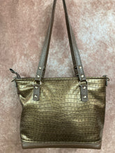 Load image into Gallery viewer, Mini Tote - Brass Reptile Embossed and Brown Leather