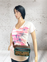 Load image into Gallery viewer, Crossbody/Fanny Pack Set - Turquoise Cow Skull Embossed Leather