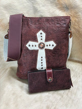 Load image into Gallery viewer, Designer Rustic Red Crossbody with Hair-on-Hide Cross