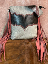 Load image into Gallery viewer, Designer Black Alligator and Salt and Pepper Hair-on-Hide Crossbody