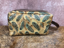 Load image into Gallery viewer, Toiletry/Cosmetic Bag/Shaving Kit - Feather Embossed Leather and Brown Trim
