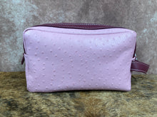 Load image into Gallery viewer, Toiletry/Cosmetic Bag - Pink Embossed Ostrich Leather w/Crimson Trim