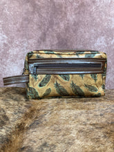 Load image into Gallery viewer, Toiletry/Cosmetic Bag/Shaving Kit - Feather Embossed Leather and Brown Trim