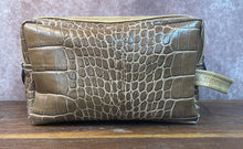 Load image into Gallery viewer, Toiletry/Cosmetic Bag/Shaving Kit - Brown Reptile Embossed and Tan Leather