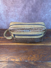 Load image into Gallery viewer, Toiletry/Cosmetic Bag/Shaving Kit - Brown Reptile Embossed and Tan Leather