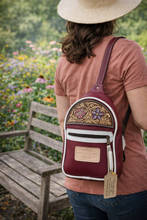 Load image into Gallery viewer, Sling Bag/Crossbody Fuchsia Leather with Floral Tooling