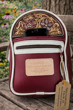 Load image into Gallery viewer, Sling Bag/Crossbody Fuchsia Leather with Floral Tooling