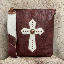 Load image into Gallery viewer, Designer Rustic Red Crossbody with Hair-on-Hide Cross