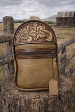 Load image into Gallery viewer, Sling Bag/Crossbody Tan Leather with Floral Tooling