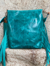 Load image into Gallery viewer, Designer Turquoise Floral Embossed and Champagne Hair-on-Hide Crossbody