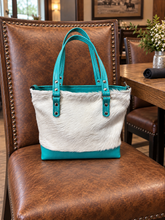 Load image into Gallery viewer, Mini Tote - Champaigne Hair on Hide with Turquoise Leather