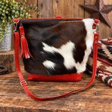 Load image into Gallery viewer, Backpack/Crossbody Bag - Tri-color Hair-on-Hide and Red Leather
