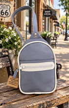 Load image into Gallery viewer, Sling Bag/Crossbody Misty Blue Leather with White Trim