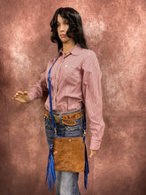 Load image into Gallery viewer, Mini Crossbody - Brown Hair-on-Hide with Blue Fringe Leather