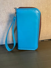 Load image into Gallery viewer, Ladies Turquoise Leather Wallet with Wristlet Strap
