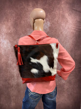 Load image into Gallery viewer, Backpack/Crossbody Bag -  Tri-color Hair-on-Hide and Red Leather