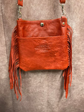 Load image into Gallery viewer, Mini Crossbody - Tri-Color Hair-on-Hide with Red Fringe Leather