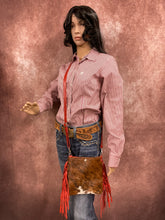 Load image into Gallery viewer, Mini Crossbody - Tri-Color Hair-on-Hide with Red Fringe Leather