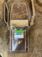 Load image into Gallery viewer, Cell Phone Purse - Brown Crinkled Leather w/ Brown Hair-on-Hide