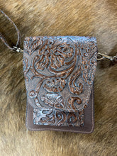 Load image into Gallery viewer, Cell Phone Purse - Brown Floral Embossed Leather