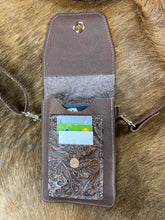 Load image into Gallery viewer, Cell Phone Purse - Brown Floral Embossed Leather