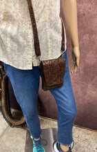 Load image into Gallery viewer, Cell Phone Purse - Brown Floral Embossed Leather