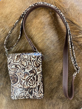 Load image into Gallery viewer, Cell Phone Purse - Brown and Cream Rose Embossed Leather