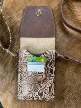 Load image into Gallery viewer, Cell Phone Purse - Brown and Cream Rose Embossed Leather