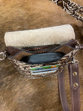 Load image into Gallery viewer, Cell Phone Purse - Brown and Cream Rose Embossed Leather