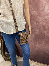 Load image into Gallery viewer, Cell Phone Purse - Brown and Cream Rose Embossed Leather