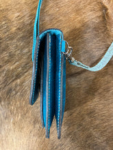 Load image into Gallery viewer, Cell Phone Purse - Turquoise w/Seafoam Floral Embossed Leather
