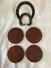 Load image into Gallery viewer, Brown Leather Coasters with Horseshoe Stand