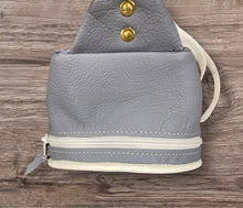 Load image into Gallery viewer, Sling Bag/Crossbody Misty Blue Leather with White Trim
