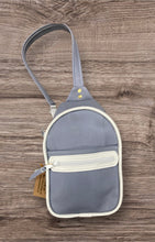 Load image into Gallery viewer, Sling Bag/Crossbody Misty Blue Leather with White Trim
