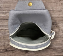 Load image into Gallery viewer, Sling Bag/Crossbody Misty Blue Leather with White Trim
