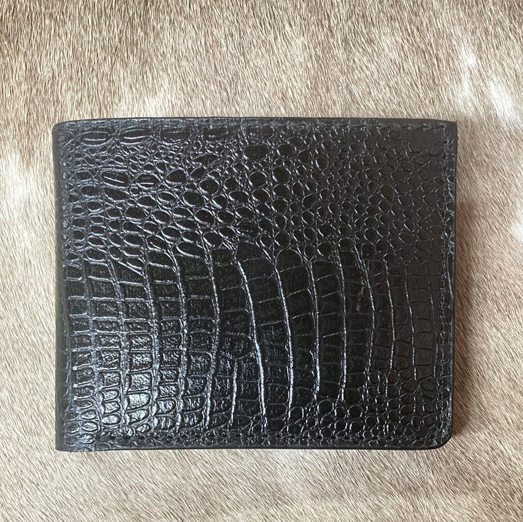 Bifold Wallet - Black Alligator Embossed Leather