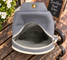 Load image into Gallery viewer, Sling Bag/Crossbody Misty Blue Leather with White Trim
