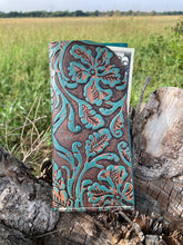 Load image into Gallery viewer, Crossbody/Fanny Pack Set - Turquoise Floral Embossed Leather
