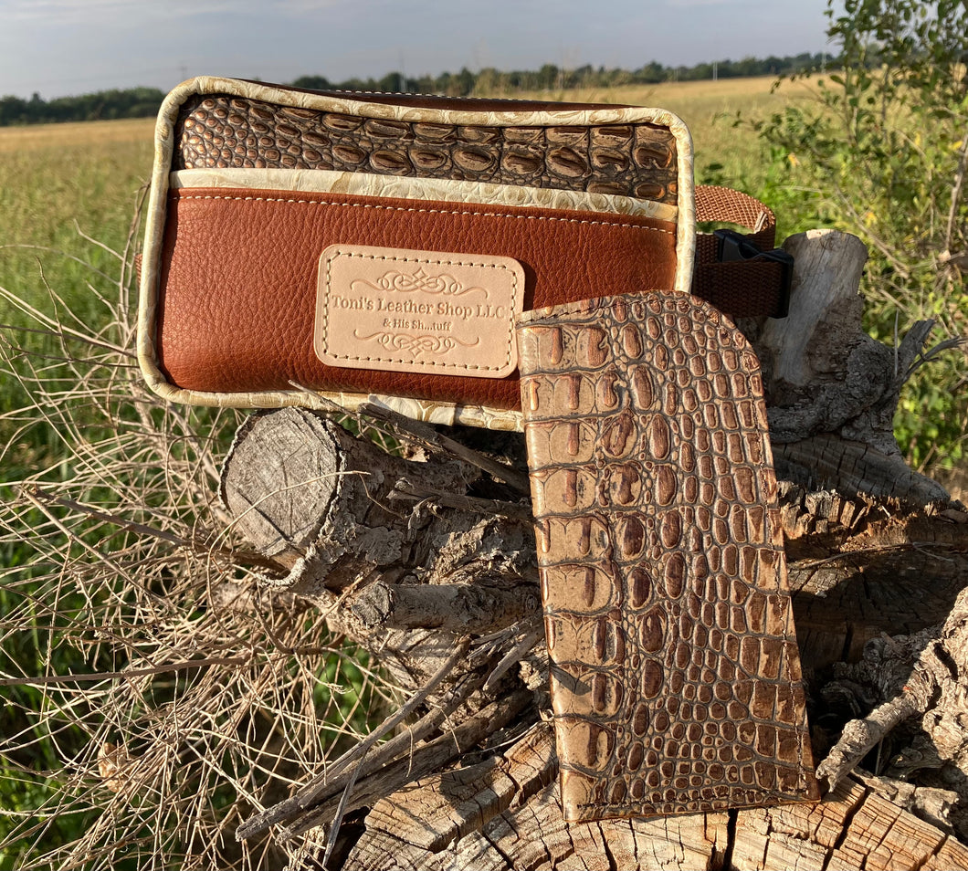 Crossbody/Fanny Pack Set - Alligator Embossed Leather