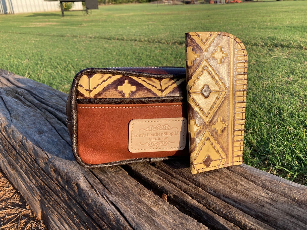 Crossbody/Fanny Pack Set - Goldenrod and Navaho Embossed Leather