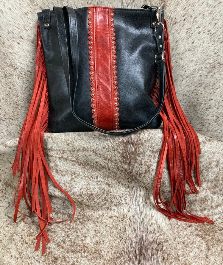 Crossbody - Black and Red Leather
