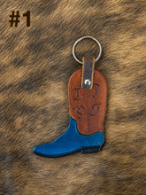 Load image into Gallery viewer, Hand Tooled Branded Leather Western Boot Key Fob
