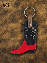 Load image into Gallery viewer, Hand Tooled Branded Leather Western Boot Key Fob
