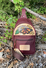 Load image into Gallery viewer, Sling Bag/Crossbody Crimson and Butterfly Tooling
